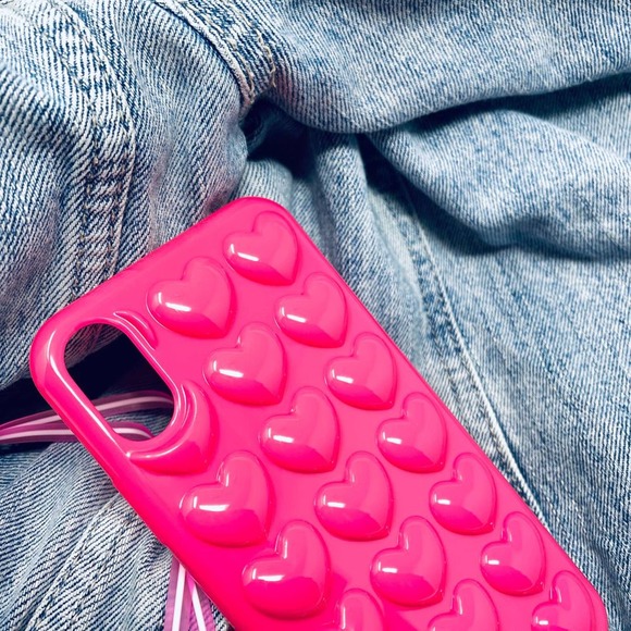 iPhone 7/8 Plus Case Hot Pink 3D Heart Print Cover - Picture 5 of 6